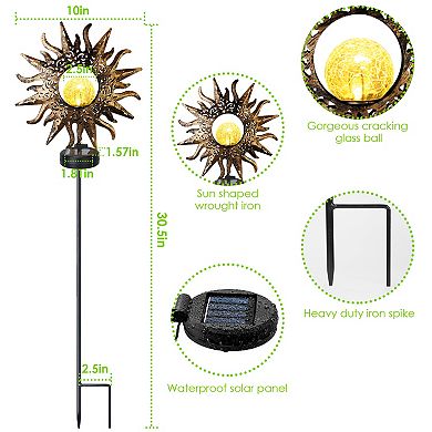 Solar Sun Stake Lights, Crackle Glass Globe Decorative Lamps, IP54 Waterproof for Garden & Yard