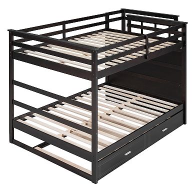 Whisen Modern Design Full Over Full Bunk Bed with Trundle and Staircase