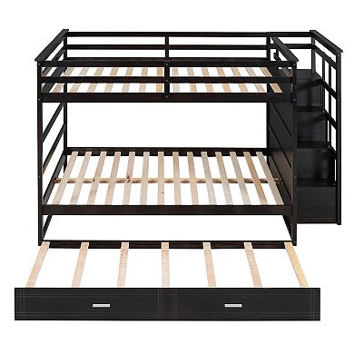 Whisen Modern Design Full Over Full Bunk Bed with Trundle and Staircase