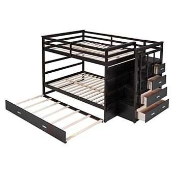 Whisen Modern Design Full Over Full Bunk Bed with Trundle and Staircase