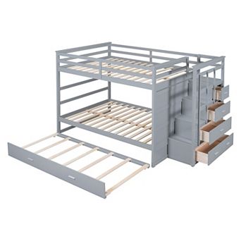 Whisen Modern Design Full Over Full Bunk Bed with Trundle and Staircase