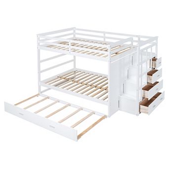 Whisen Modern Design Full Over Full Bunk Bed with Trundle and Staircase