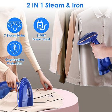 1500W 2-in-1 Foldable Handheld Garment Steamer, Fabric Wrinkle Remover with 168ML & 288ML Tanks