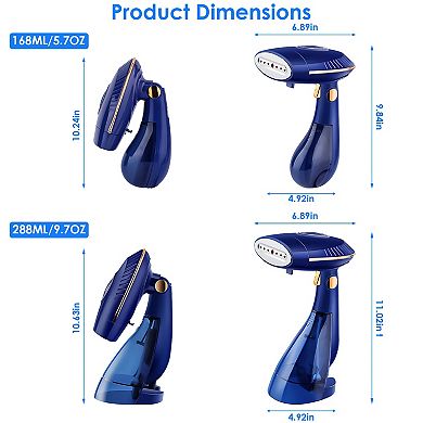 1500W 2-in-1 Foldable Handheld Garment Steamer, Fabric Wrinkle Remover with 168ML & 288ML Tanks