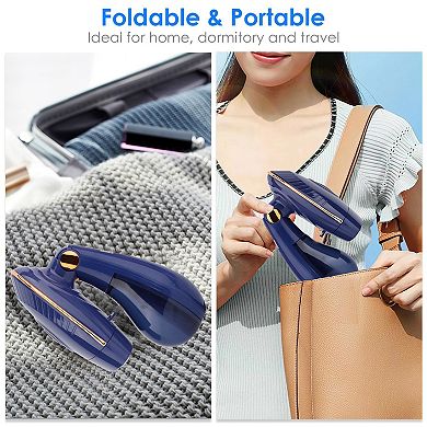 1500W 2-in-1 Foldable Handheld Garment Steamer, Fabric Wrinkle Remover with 168ML & 288ML Tanks