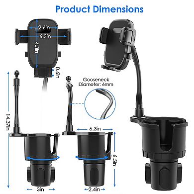 Car Cup Holder Phone Mount 360° Rotating Gooseneck
