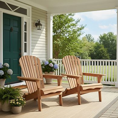 Folding Adirondack Chair Set of 2, Hemlock Wood Outdoor & Patio Seating