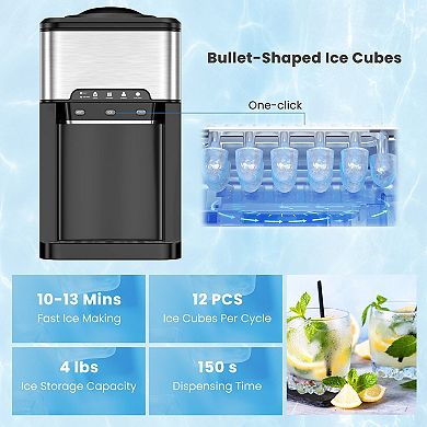 Water Cooler Dispenser 3-in-1 with Built-in Ice Maker and 3 Temperature Settings-Silver
