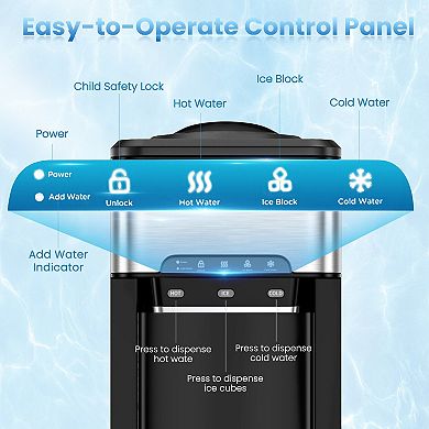 Water Cooler Dispenser 3-in-1 with Built-in Ice Maker and 3 Temperature Settings-Silver