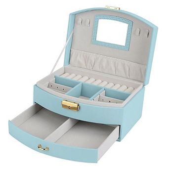2-Layer Lockable Jewelry Box for Women, Leather Travel Organizer for Rings, Earrings, Necklaces