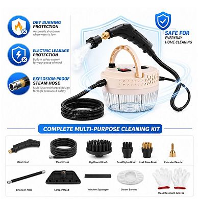 2500W Handheld Steamer High Temp & Pressure with 1400ml Tank