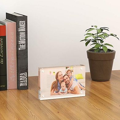 4x6 Acrylic Picture Frames, 3-Pack Thick Magnetic Clear Desktop Frames