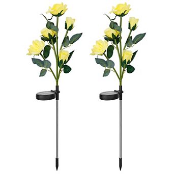 2 pc Solar Rose Flower Lights, Waterproof LED Decorative Pathway Stake Lamps for Garden & Yard