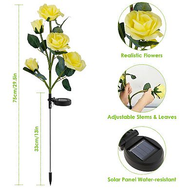 2Pcs Solar Rose Flower Lights, Waterproof LED Decorative Pathway Stake Lamps for Garden & Yard