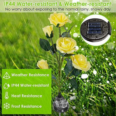 2Pcs Solar Rose Flower Lights, Waterproof LED Decorative Pathway Stake Lamps for Garden & Yard