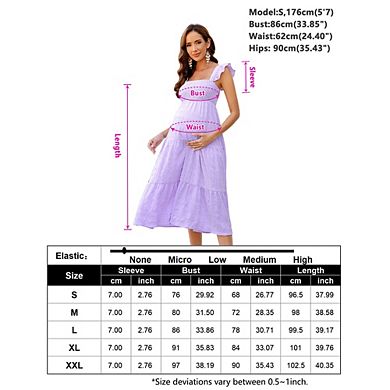 Women's Square Neck Sleeveless Maternity Smocked Ruffled Tiered Flowy Midi Dress