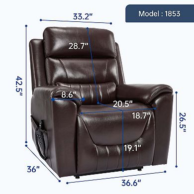 Faux Leather Dual Motor 350LB Power Lift Recliner with 8-Point Vibration Massage & Lumbar Heating