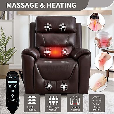 Faux Leather Dual Motor 350LB Power Lift Recliner with 8-Point Vibration Massage & Lumbar Heating