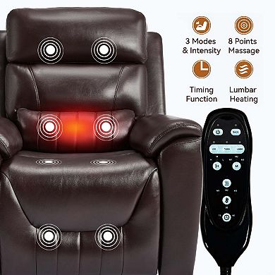 Faux Leather Dual Motor 350LB Power Lift Recliner with 8-Point Vibration Massage & Lumbar Heating