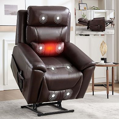 Faux Leather Dual Motor 350LB Power Lift Recliner with 8-Point Vibration Massage & Lumbar Heating