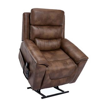 Faux Leather Dual Motor 350LB Power Lift Recliner with 8-Point Vibration Massage & Lumbar Heating