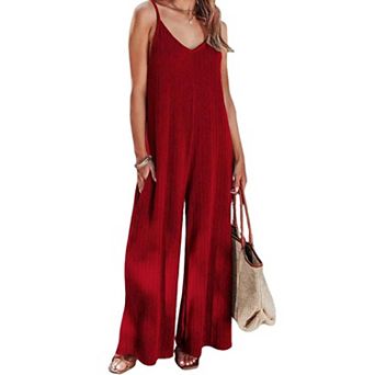 Women's Sleeveless Spaghetti Strap Wide Leg Jumpsuit Loose Fit Casual Romper