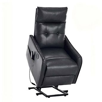 PU Leather Single Motor Power Lift Recliner Chair with Massage and Heat and One USB for Charging