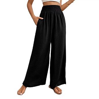 Womens Wide Leg Pants Casual Flowy Elastic Waist Palazzo Pant Dressy Long Lounge