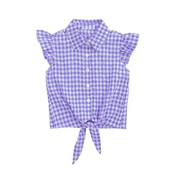Girls' Ruffle Sleeveless Button-Down Shirt - Tie Front Collared Casual Blouse for Kids