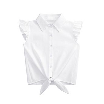Girls' Ruffle Sleeveless Button-Down Shirt - Tie Front Collared Casual Blouse for Kids