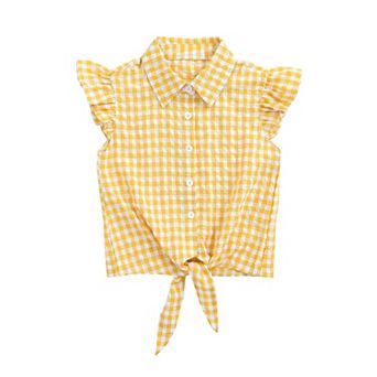 Girls' Ruffle Sleeveless Button-Down Shirt - Tie Front Collared Casual Blouse for Kids