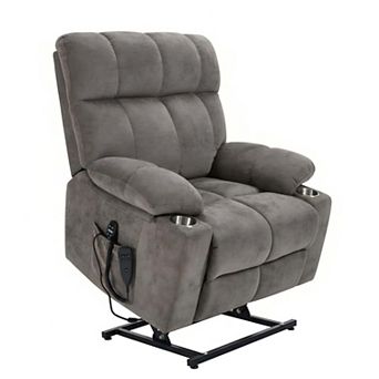 Dual Motor Infinite Position Up to 350 LBS Chenille Power Lift Recliner Chair with Dual Cup Holders
