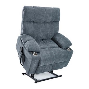 Dual Motor Infinite Position Up to 350 LBS Chenille Power Lift Recliner Chair with Dual Cup Holders