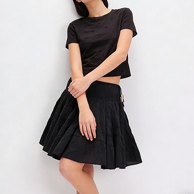 Women's Summer Midi Skirt Drawstring Waist Flowy Ruffled Skirt Lightweight Casual Boho Skirt