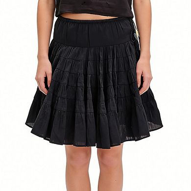 Women's Summer Midi Skirt Drawstring Waist Flowy Ruffled Skirt Lightweight Casual Boho Skirt