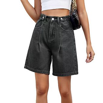 Womens Jean Shorts Summer Casual High Waisted Loose Fit Wide Leg Denim Shorts