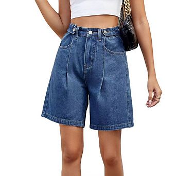 Womens Jean Shorts Summer Casual High Waisted Loose Fit Wide Leg Denim Shorts