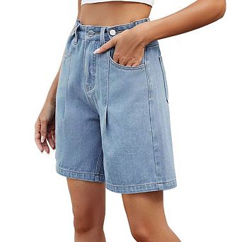 Womens Jean Shorts Summer Casual High Waisted Loose Fit Wide Leg Denim Shorts
