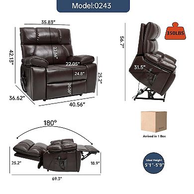 Heat Massage Dual Motor Large Electric Power Lift Recliners with Hidden Cup Holders & Power-Remote