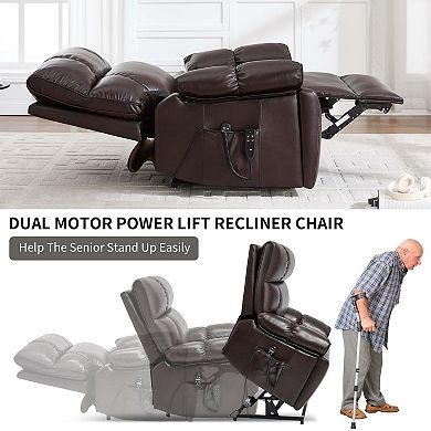 Heat Massage Dual Motor Large Electric Power Lift Recliners with Hidden Cup Holders & Power-Remote