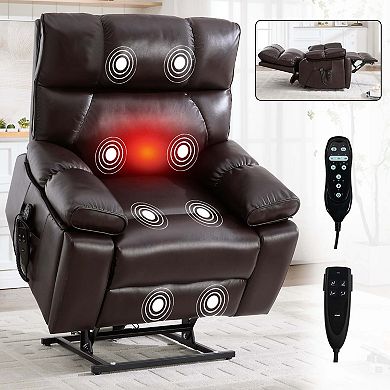 Heat Massage Dual Motor Large Electric Power Lift Recliners with Hidden Cup Holders & Power-Remote