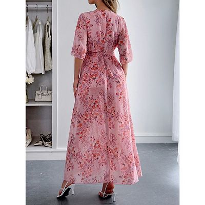princess polly baby blue dress Women's Boho Floral Print Maxi Dress V Neck Half Sleeve High Waist A Line  Long Beach Dresses