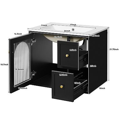 Wall-Mounted Vanity with Sink, 2 Drawers and 1 Soft-Close Door