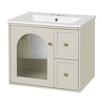 Wall-Mounted Vanity with Sink, 2 Drawers and 1 Soft-Close Door