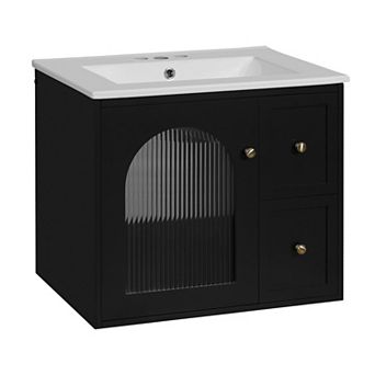 Wall-Mounted Vanity with Sink, 2 Drawers and 1 Soft-Close Door