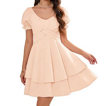 Women's Tiered Ruffle Mini Dress - V-Neck Puff Sleeve A-Line Casual Party Dress