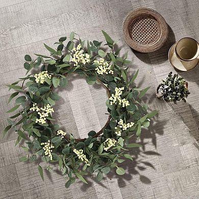 Eucalyptus Green Wreath for Front Door, All-Season Farmhouse Decor