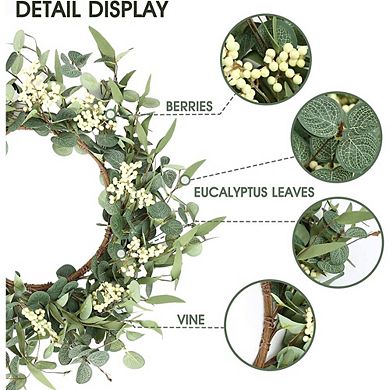 Eucalyptus Green Wreath for Front Door, All-Season Farmhouse Decor