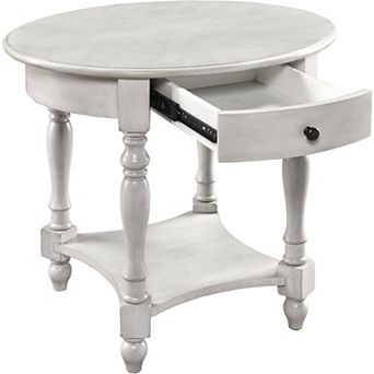 Solid Wood Oval End Table with Drawer Sofa Side Table and Storage Shelf