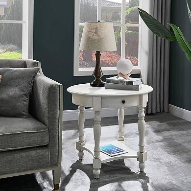 Solid Wood Oval End Table with Drawer Sofa Side Table and Storage Shelf